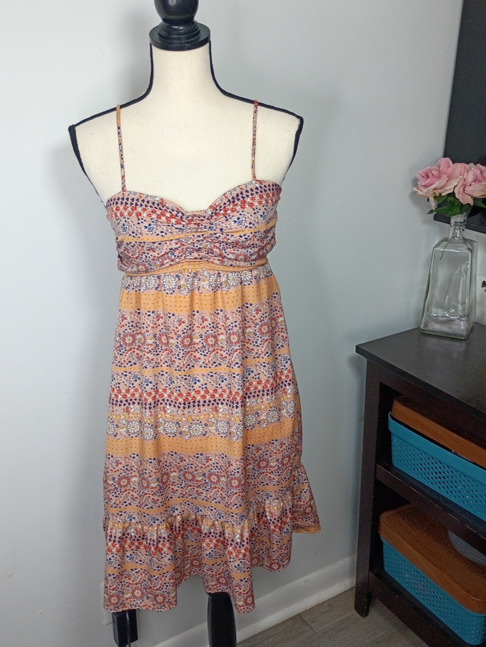 DejaVu Multicolored Floral Sundress with Adjustable Spaghetti Straps, Small